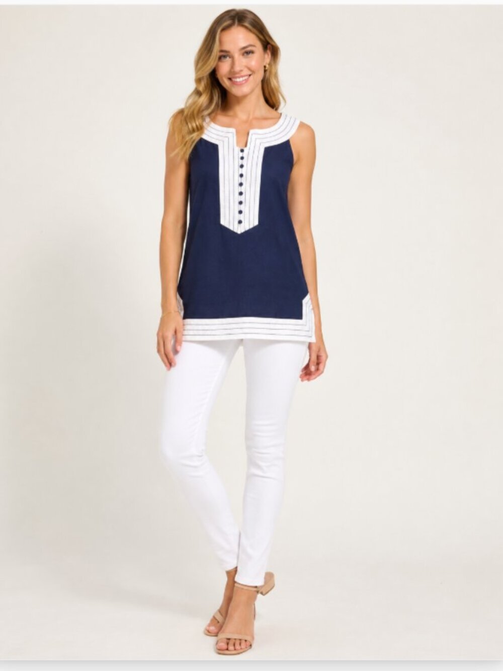 Lilly Pulitzer Navy White Linen Cotton Nautical Tunic Top Size 4